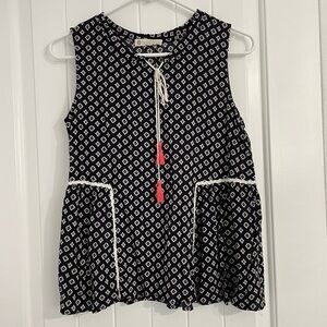 Relished Navy Motif Prints Loose Fit Sleeveless Blouse